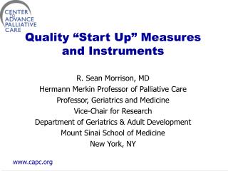 Quality “Start Up” Measures and Instruments
