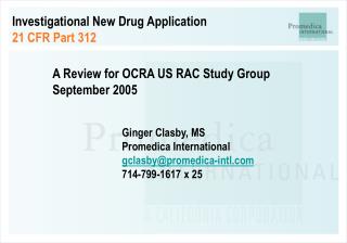 Investigational New Drug Application 21 CFR Part 312