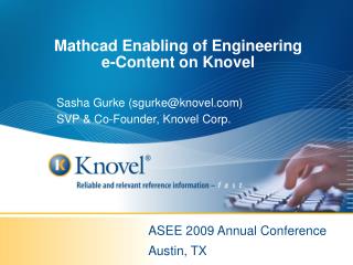 Mathcad Enabling of Engineering e-Content on Knovel