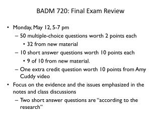 BADM 720: Final Exam Review