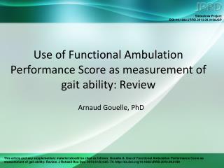 Use of Functional Ambulation Performance Score as measurement of gait ability: Review
