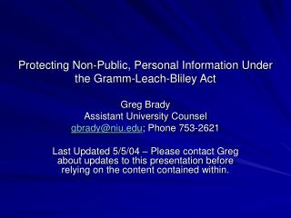 Protecting Non-Public, Personal Information Under the Gramm-Leach-Bliley Act