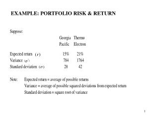 EXAMPLE: PORTFOLIO RISK &amp; RETURN