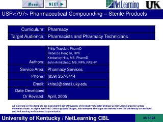 USP&lt;797&gt; Pharmaceutical Compounding – Sterile Products