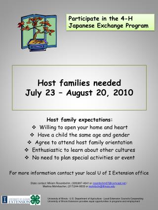 Host families needed July 23 – August 20, 2010