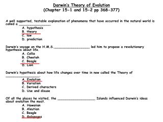 Darwin’s Theory of Evolution (Chapter 15-1 and 15-2 pp 368-377)