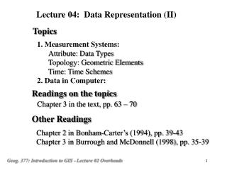 1. Measurement Systems: Attribute: Data Types Topology: Geometric Elements