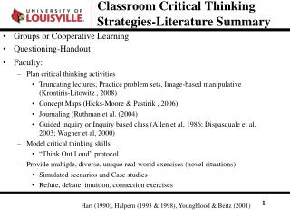 Classroom Critical Thinking Strategies-Literature Summary