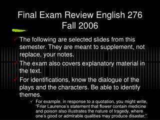 Final Exam Review English 276 Fall 2006
