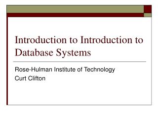 Introduction to Introduction to Database Systems