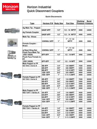 Horizon Industrial Quick Disconnect Couplers