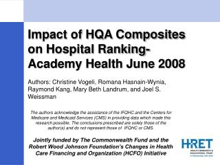 Impact of HQA Composites on Hospital Ranking-Academy Health June 2008