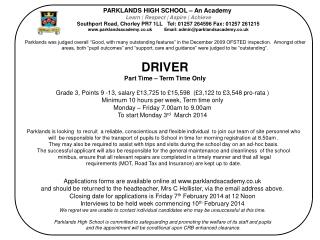 PARKLANDS HIGH SCHOOL – An Academy Learn | Respect | Aspire | Achieve