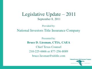 Legislative Update – 2011 September 8, 2011