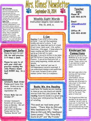 Mrs. Klimes’ Newsletter