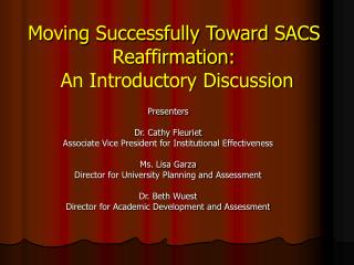 Moving Successfully Toward SACS Reaffirmation: An Introductory Discussion