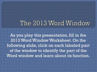 The 2013 Word Window