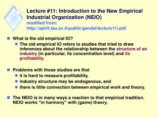 What is the old empirical IO?
