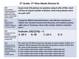 5 th Grade- 3 rd Nine Weeks Review #1