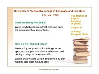 University of Nicosia BA in English Language and Literature LALI 441 TEFL