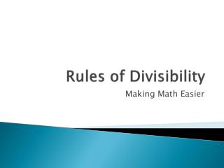 Rules of Divisibility