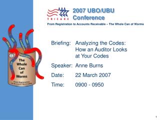Briefing:	Analyzing the Codes: How an Auditor Looks at Your Codes Speaker:	Anne Burns