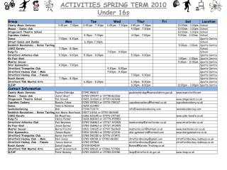 ACTIVITIES SPRING TERM 2010 Under 16s