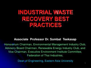 INDUSTRIAL WASTE RECOVERY BEST PRACTICES