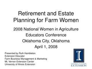 Retirement and Estate Planning for Farm Women