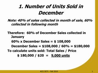 1. Number of Units Sold in December