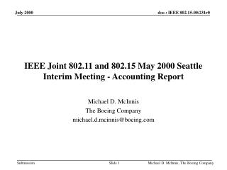 IEEE Joint 802.11 and 802.15 May 2000 Seattle Interim Meeting - Accounting Report