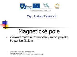 Magnetické pole Výukový materiál zpracován v rámci projektu EU peníze školám