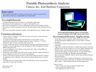 Portable Photosynthesis Analyzer Ciencia, Inc., East Hartford, Connecticut