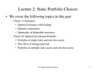 Lecture 2: Static Portfolio Choices