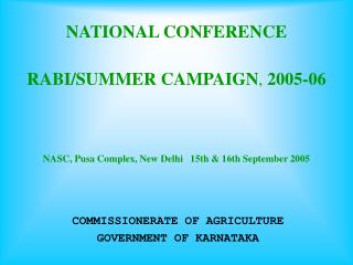 COMMISSIONERATE OF AGRICULTURE GOVERNMENT OF KARNATAKA