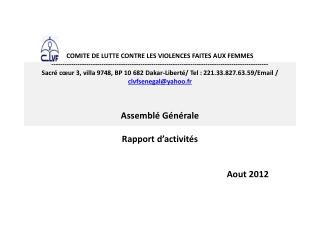 Assemblé Générale Rapport d’activités Aout 2012