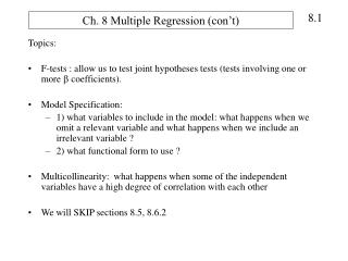 Ch. 8 Multiple Regression (con’t)