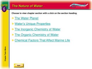 Choose to view chapter section with a click on the section heading. The Water Planet