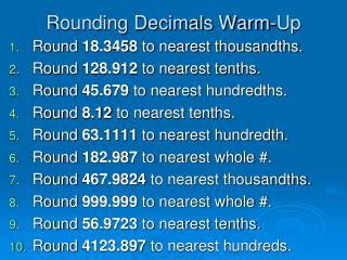 Rounding Decimals Warm-Up