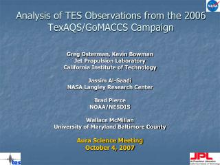 Analysis of TES Observations from the 2006 TexAQS/GoMACCS Campaign