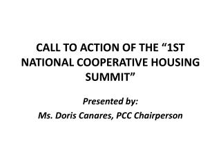 CALL TO ACTION OF THE “1ST NATIONAL COOPERATIVE HOUSING SUMMIT”