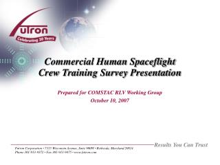 Commercial Human Spaceflight Crew Training Survey Presentation
