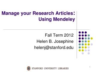 Manage your Research Articles : Using Mendeley