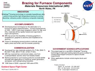 Brazing for Furnace Components Materials Resources International (MRi) North Wales, PA