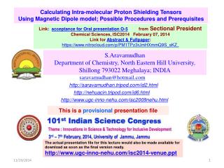 S.Aravamudhan Department of Chemistry, North Eastern Hill University,