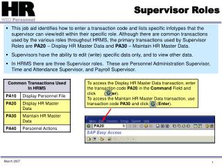 Supervisor Roles