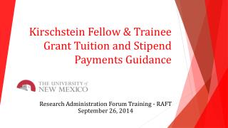 Kirschstein Fellow &amp; Trainee Grant Tuition and Stipend Payments Guidance