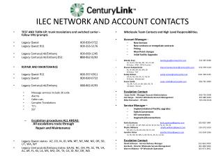 ILEC NETWORK AND ACCOUNT CONTACTS