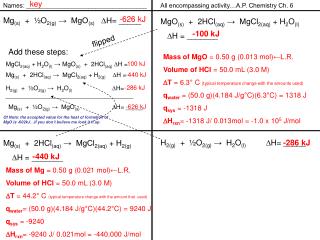 Mg (s) + ½O 2(g) → MgO (s) D H= _____