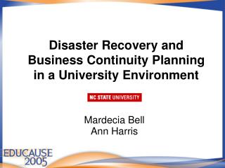 Disaster Recovery and Business Continuity Planning in a University Environment